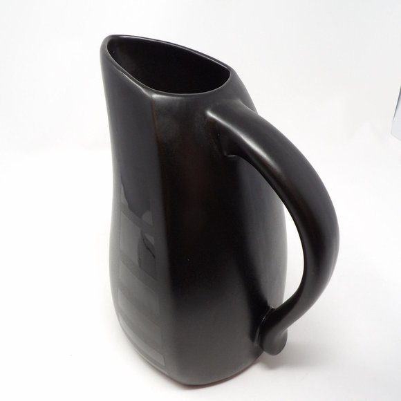 Vintage Black Tone on Tone Glazed Ceramic Pitcher Matte with Glossy Stripes Uniq - Picture 2 of 10
